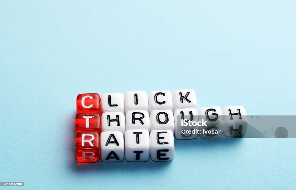 CTR CTR Click Through Rate  written  on dices on blue 2015 Stock Photo