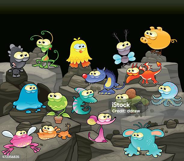 Famille De Monstres Dans La Grotte Vecteurs libres de droits et plus d'images vectorielles de Bande dessinée - Bande dessinée, Caillou, Cartoon
