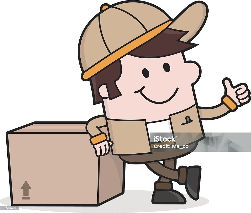 Usługi dostawy-Deliveryman z paczki/wszystko perfekt - Grafika wektorowa royalty-free (Dowcip rysunkowy)