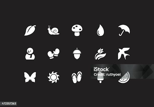 White Seasons Icons Stock Illustration - Download Image Now - Icon Symbol, Snail, Swallow - Bird