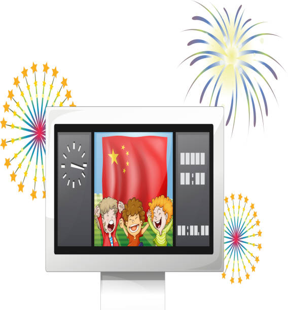 ilustrações, clipart, desenhos animados e ícones de painel de avaliação com a bandeira da china e três crianças felizes - timeboard