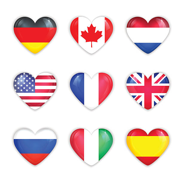 szklane serce flagi krajów zestaw ikon. na białym tle. - flag canadian flag patriotism national flag stock illustrations