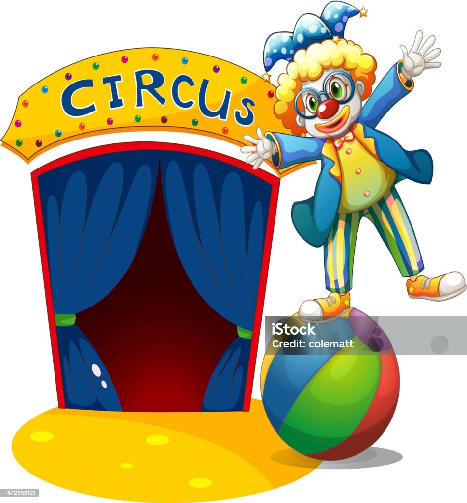 Clown au-dessus du ballon à côté de circus house - clipart vectoriel de Ampoule électrique libre de droits