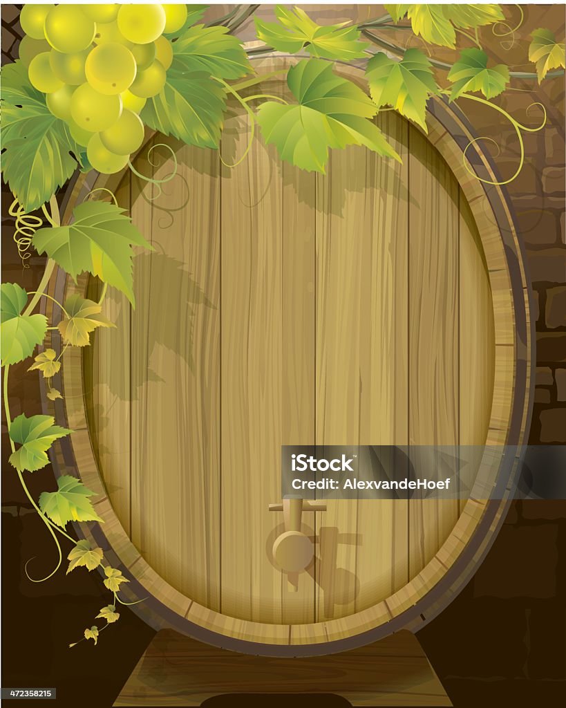 Cilindro de las uvas y vino blanco - arte vectorial de Barril libre de derechos