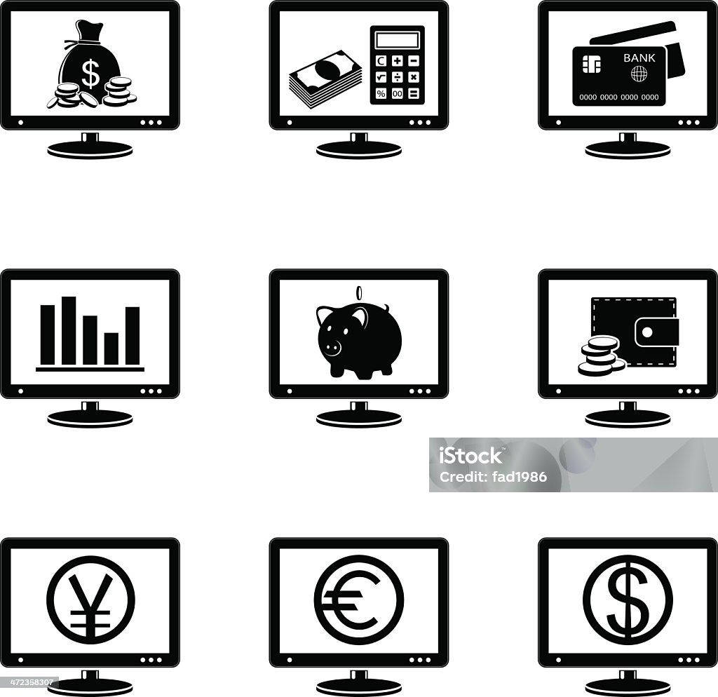 Controllare icone di finanza le indicazioni sullo schermo - arte vettoriale royalty-free di Affari