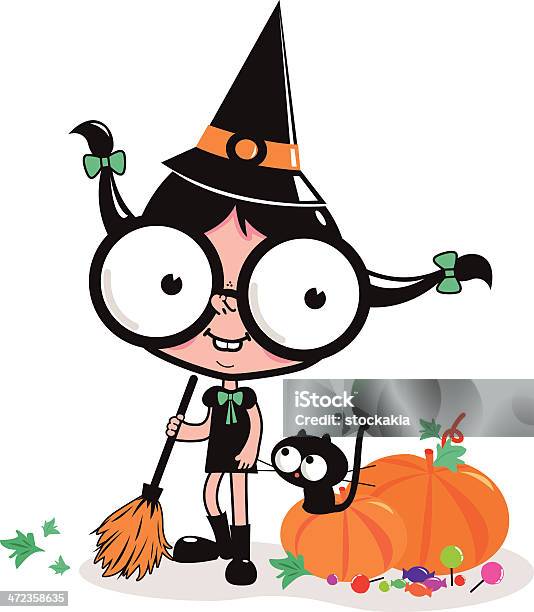 Ilustración de Little Halloween Bruja Una Adolescente Hojas De Calabaza y más Vectores Libres de Derechos de Adolescente