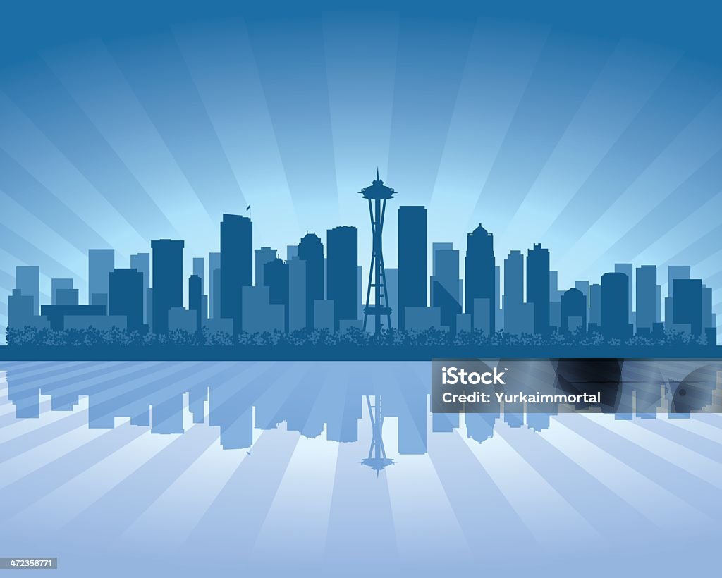 Seattle Blu City skyline Sagoma - arte vettoriale royalty-free di Seattle