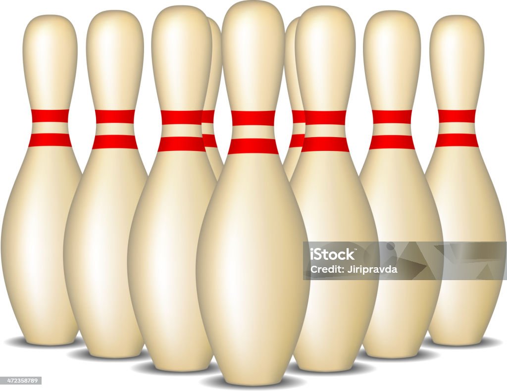 Bowling pins avec rayures rouge debout de formation - clipart vectoriel de Activité libre de droits