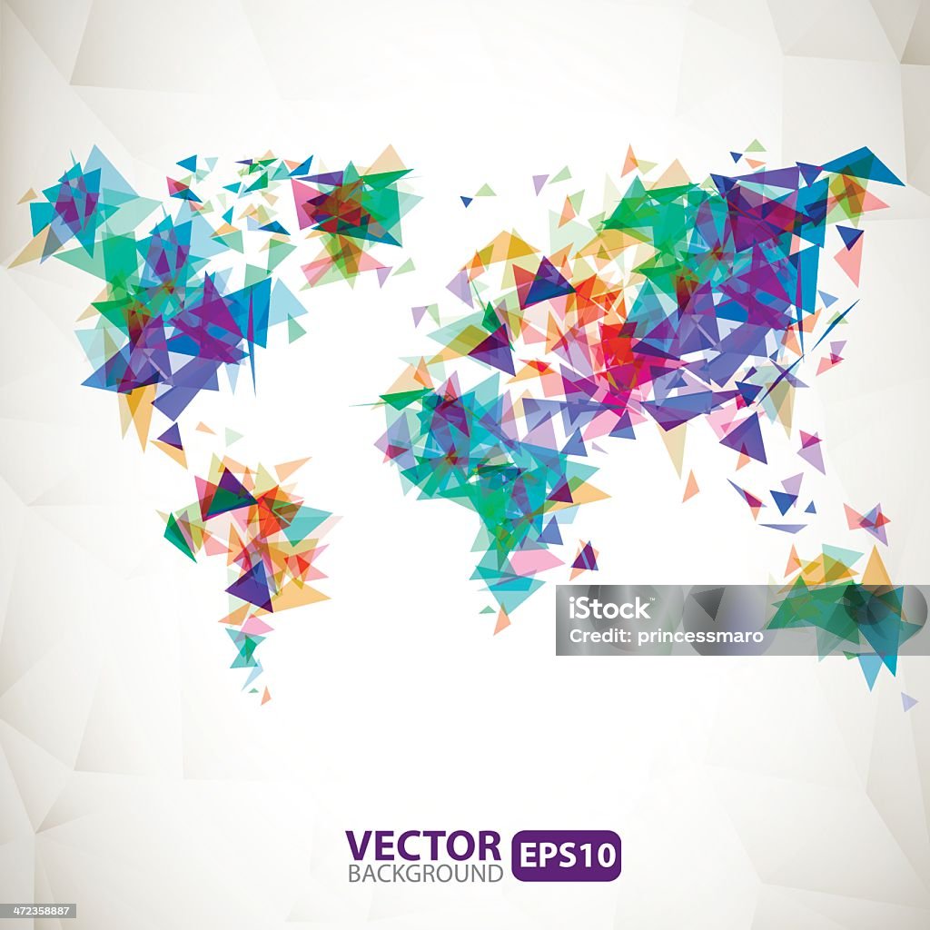 Абстрактный треугольник Карта мира с взрыва - Векторная графика Карта мира роялти-фри