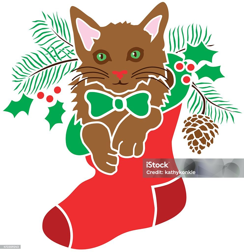 brown Christmas cat A vector illustration of a brown kitty in a Christmas stocking. Christmas stock vector