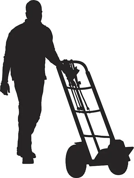 Vector illustration of Silhouettes of man with a trolley