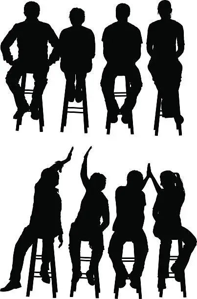 Vector illustration of Multiple images of people sitting on stool