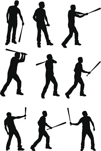 Vector illustration of Multiple images of a man holding baseball bat