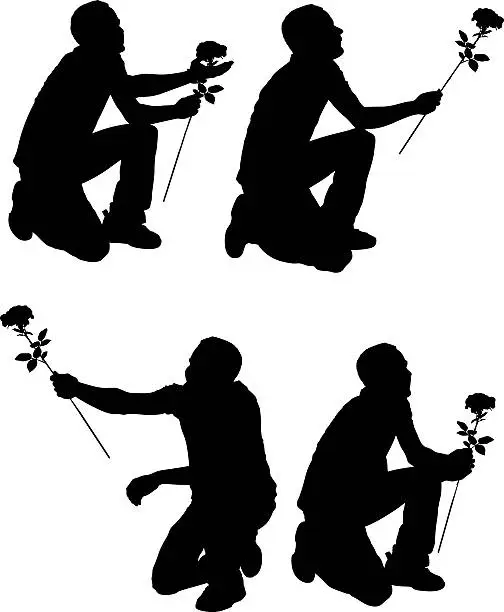 Vector illustration of Multiple silhouettes of a man with flower