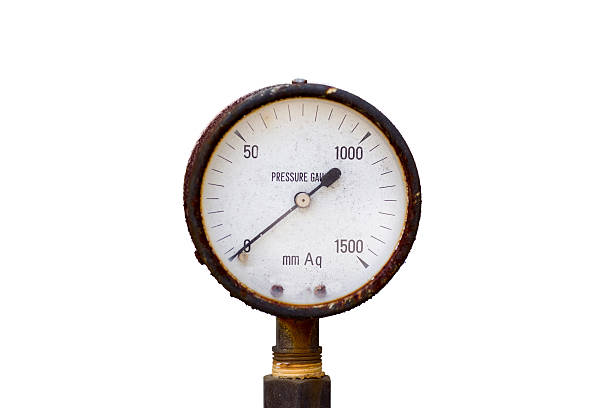 istock Old pressure gauge on white background 472359704