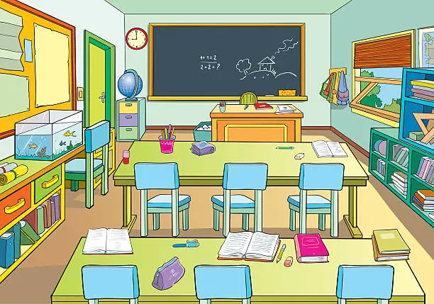 Vector illustration of Interior of a school classroom