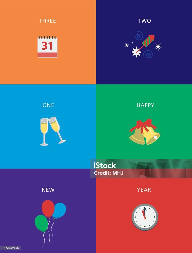 Flat Design ícones de ano novo - Royalty-free 12 Horas arte vetorial
