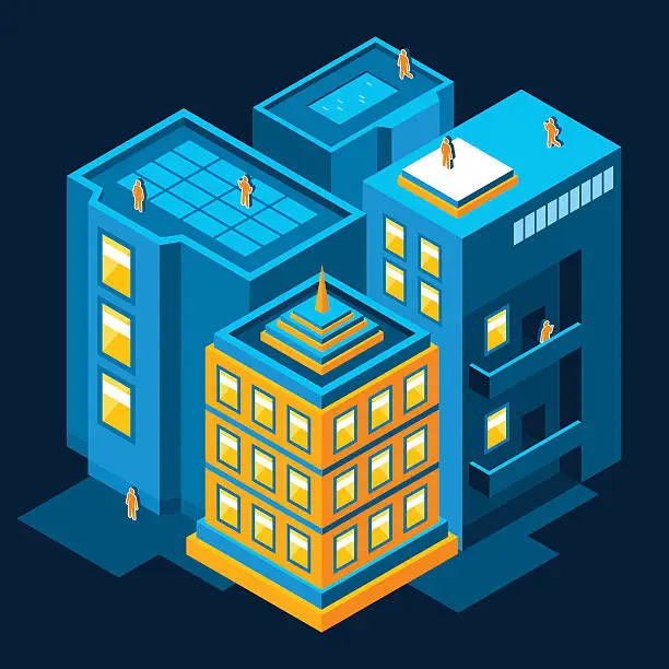 Vector illustration of Blue city