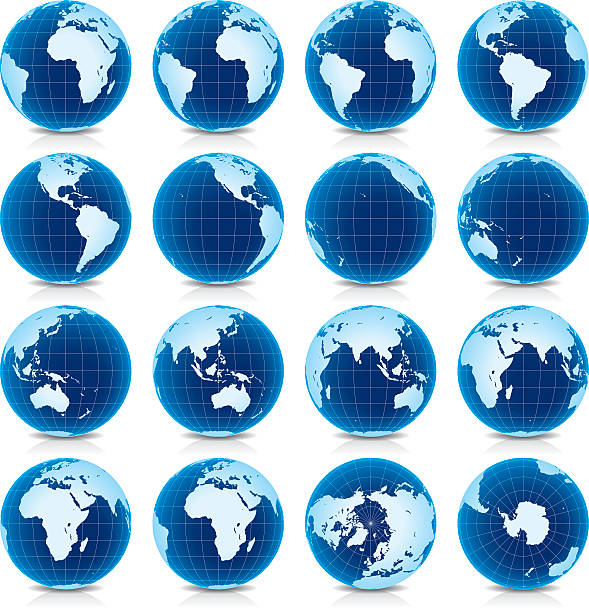 Spinning Earth Globe Icon Set, latitude zero view vector art illustration