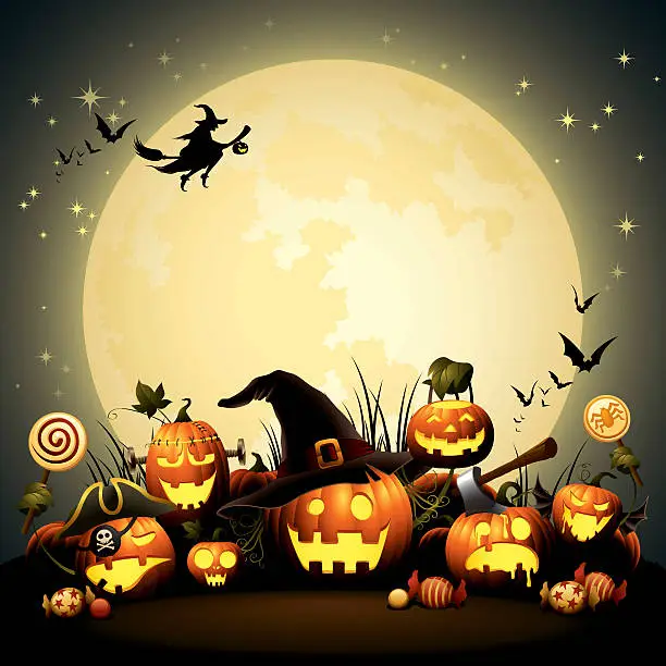 Vector illustration of Halloween Pumpkins - Trick or Treat