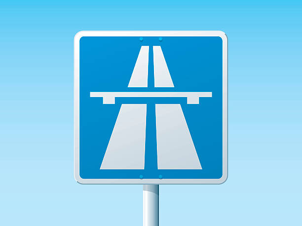 Autobahn German Road Sign Vector Illustration of a german Road Sign in front of a clear blue sky: Autobahn (Highway). All objects are on separate layers. The colors in the .eps-file are ready for print (CMYK). Transparencies used. Included files: EPS (v10) and Hi-Res JPG. autobahn stock illustrations