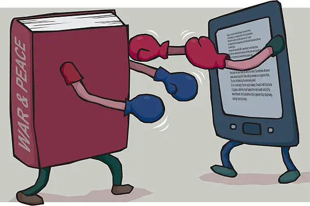 Vector illustration of Book versus E Reader