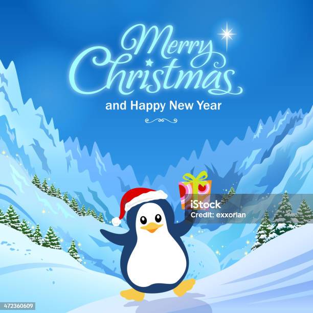 Christmas Penguin In Polar Mountain Stock Illustration - Download Image Now - Penguin, Snow, Backgrounds