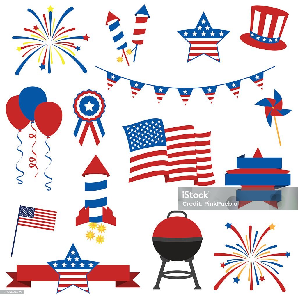 Vector Collection of July 4th Images Vector Collection of Fourth of July Items. No transparencies or gradients used. Large JPG included. Each element is grouped individually for easy editing. Fourth of July stock vector