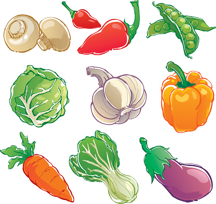 A set of 9 of vegetables for your web page, interactive, presentation, print, and all sorts of design need. 