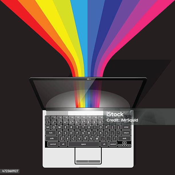 Streaming Daten Rainbow Von Laptopcomputer Stock Vektor Art und mehr Bilder von Regenbogen - Regenbogen, Winkel, Ausrüstung und Geräte