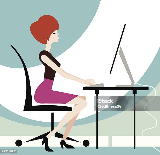 여자 컴퓨터 데스크탑 컴퓨터에 대한 스톡 벡터 아트 및 기타 이미지 - 데스크탑 컴퓨터, 디지털 뷰파인더, 바퀴