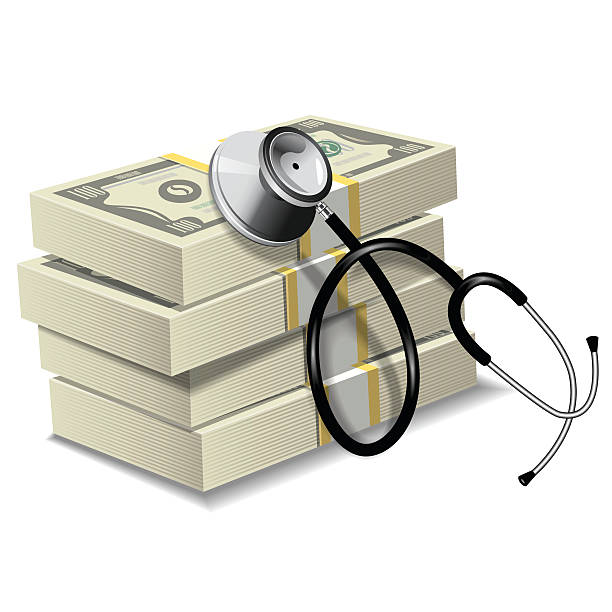 ilustrações, clipart, desenhos animados e ícones de seguro de saúde - currency stethoscope healthcare and medicine savings