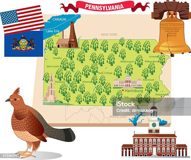 Cartoon Map Of Pennsylvania Stock Illustration - Download Image Now - Map, Pennsylvania, Liberty Bell - Philadelphia