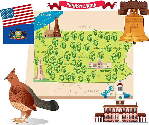 Vector illustration of Cartoon map of Pennsylvania
