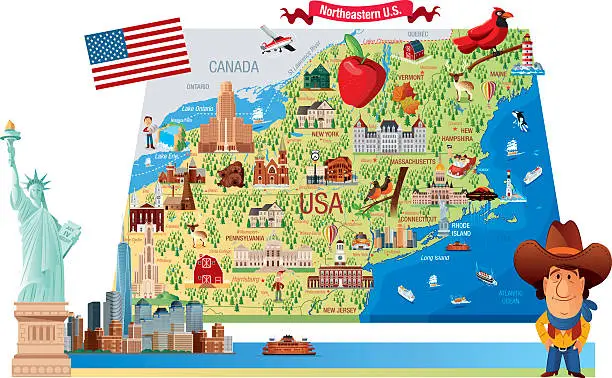 Vector illustration of Cartoon map of Northeastern U.S.