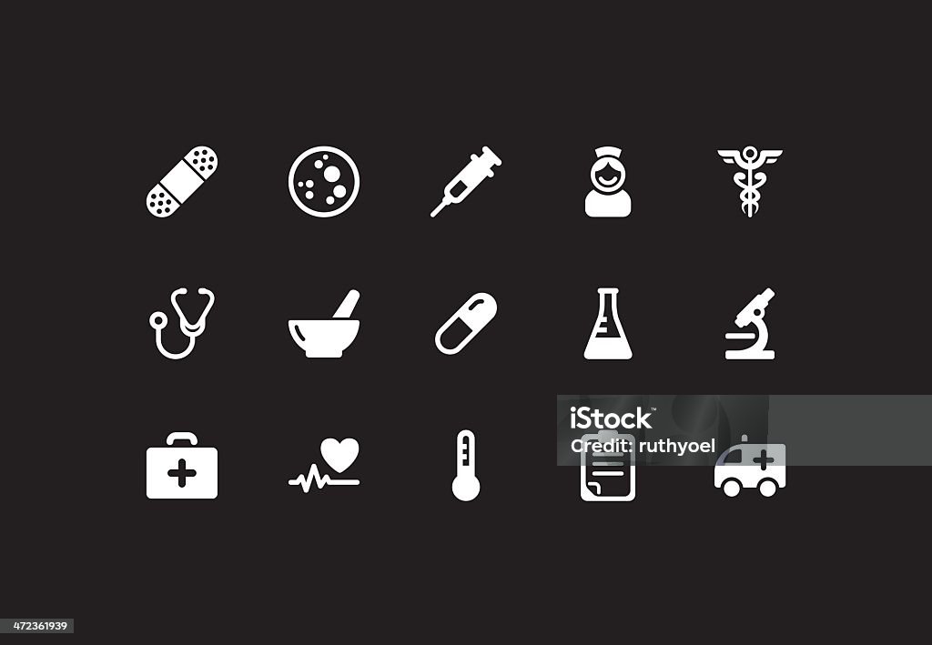 Медицина иконки.  Простая белый - Векторная графика Аптечка первой помощи роялти-фри