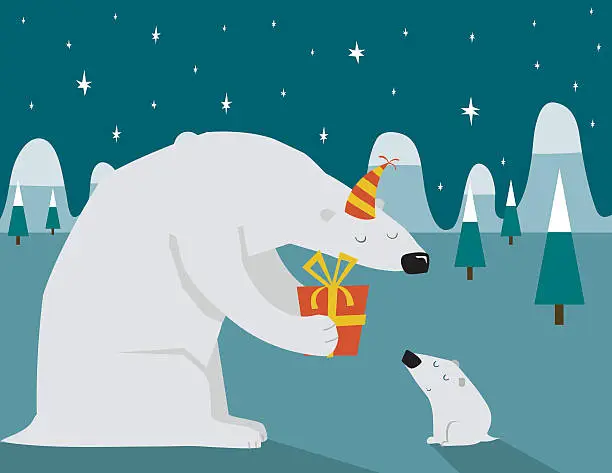 Vector illustration of Polar Bear Christmas