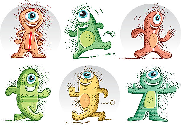 ilustrações, clipart, desenhos animados e ícones de vários monstros de desenho à mão - sympathic