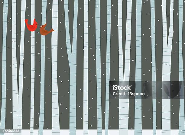 Зимние Среди Березы — стоковая векторная графика и другие изображения на тему Зима - Зима, Берёза, Лес
