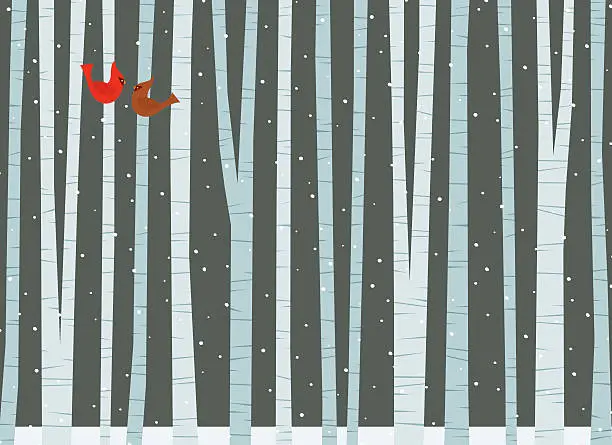 Vector illustration of Winter Among the Birch Trees