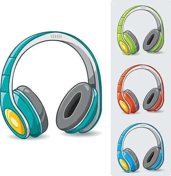 Vector illustration of headphones by various colors