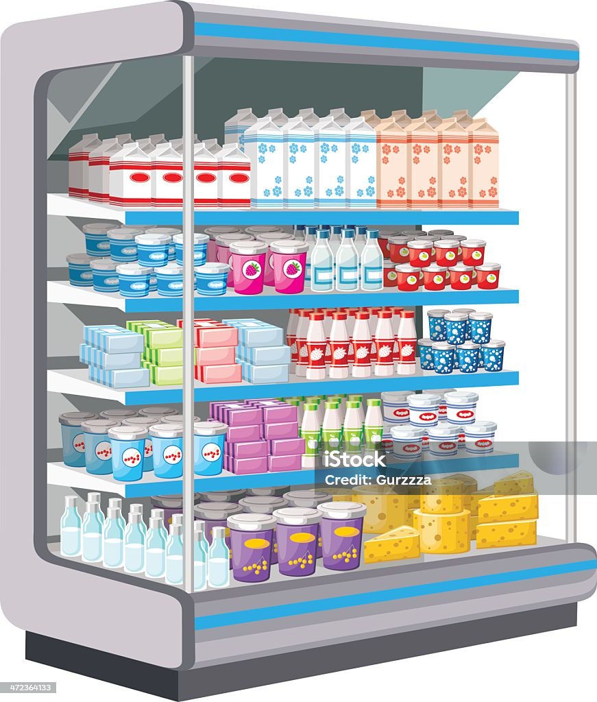 Supermarché.  Produits laitiers - clipart vectoriel de Acheter libre de droits