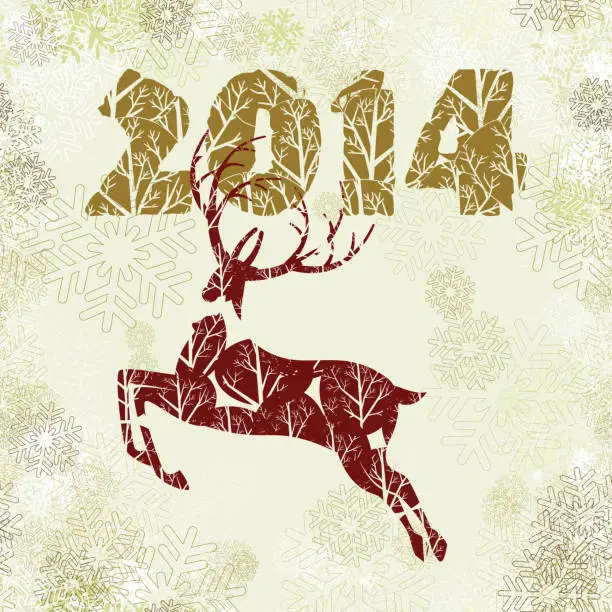 Vector illustration of New year's 2014 reindeer christmas card