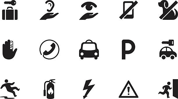 Public places part II icons . Simple black A collection of Public places icons, in various sizes and formats: help blind people stock illustrations