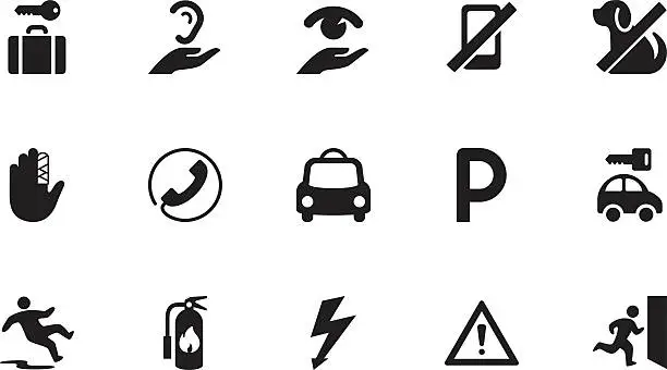 Vector illustration of Public places part II icons . Simple black