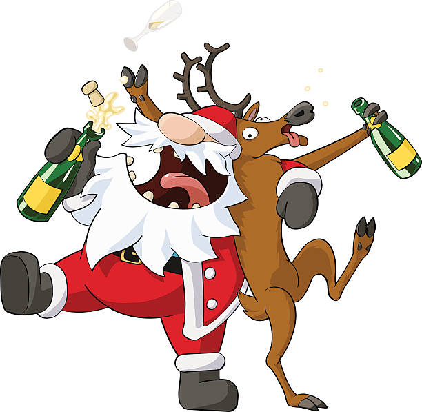 Party Christmas Cartoon Christmas party celebration humorous cartoon, vector, isolated  drunk stock illustrations