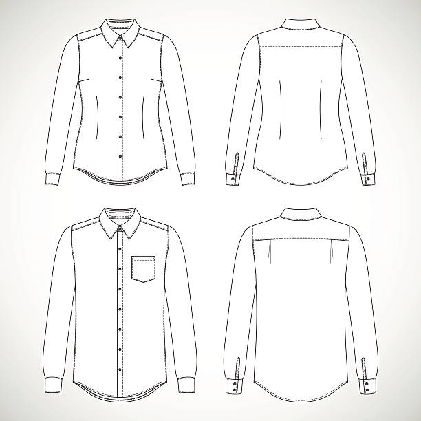 Shirt Blank Men's and Women's shirt in front and back views. formalwear illustrations stock illustrations