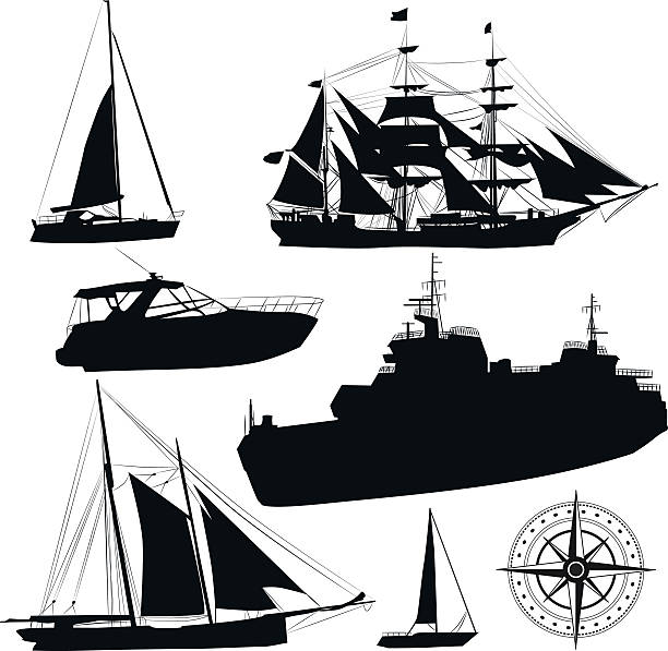 Set of vector boat silhouettes vector art illustration