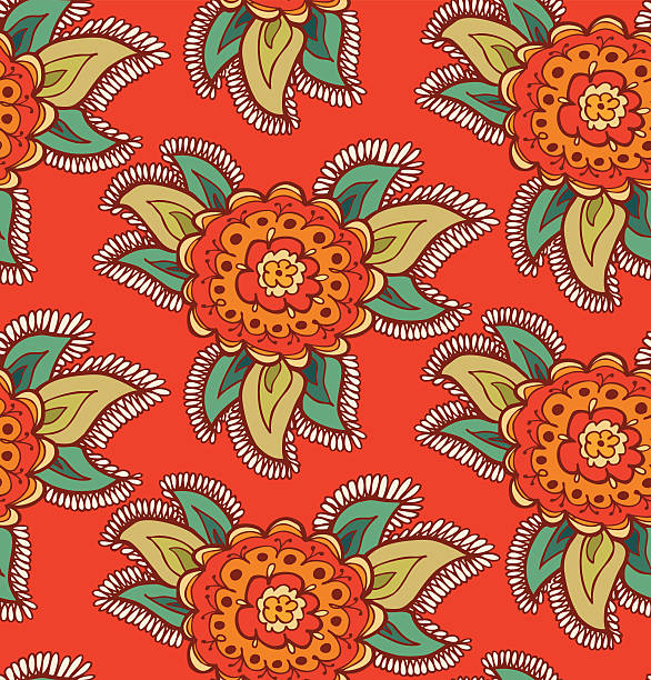 ilustrações, clipart, desenhos animados e ícones de floral textura sem costura decorativa fundo colorido com flores ornamentais - silk textile red backgrounds