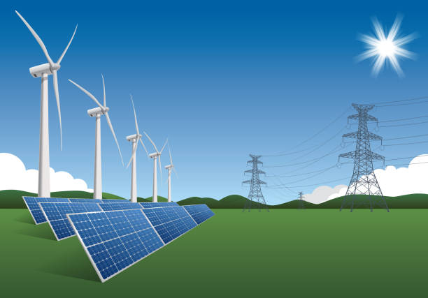 Green energy Gradient and transparent effect used. electrical tower illustration stock illustrations